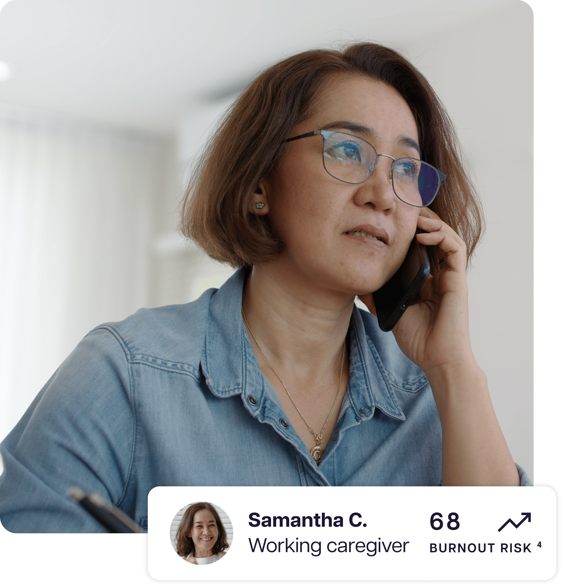Stressed caregiver on the phone