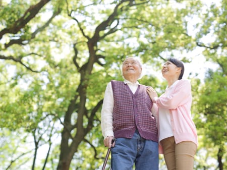 caregiver with man outside