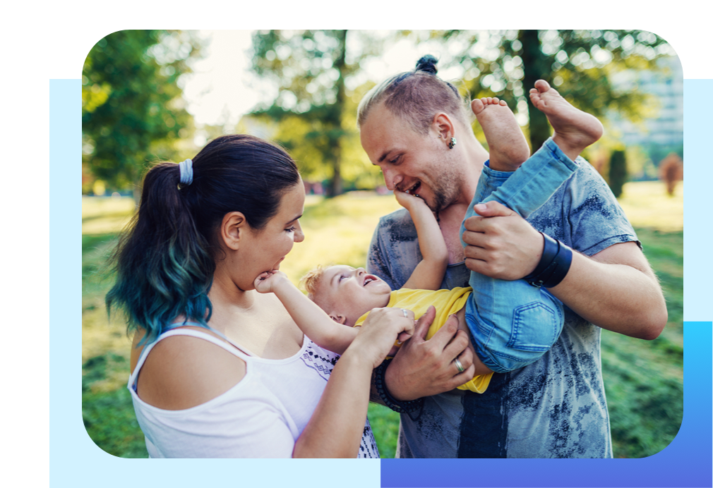 A happy family that has caregiving benefits from their employer